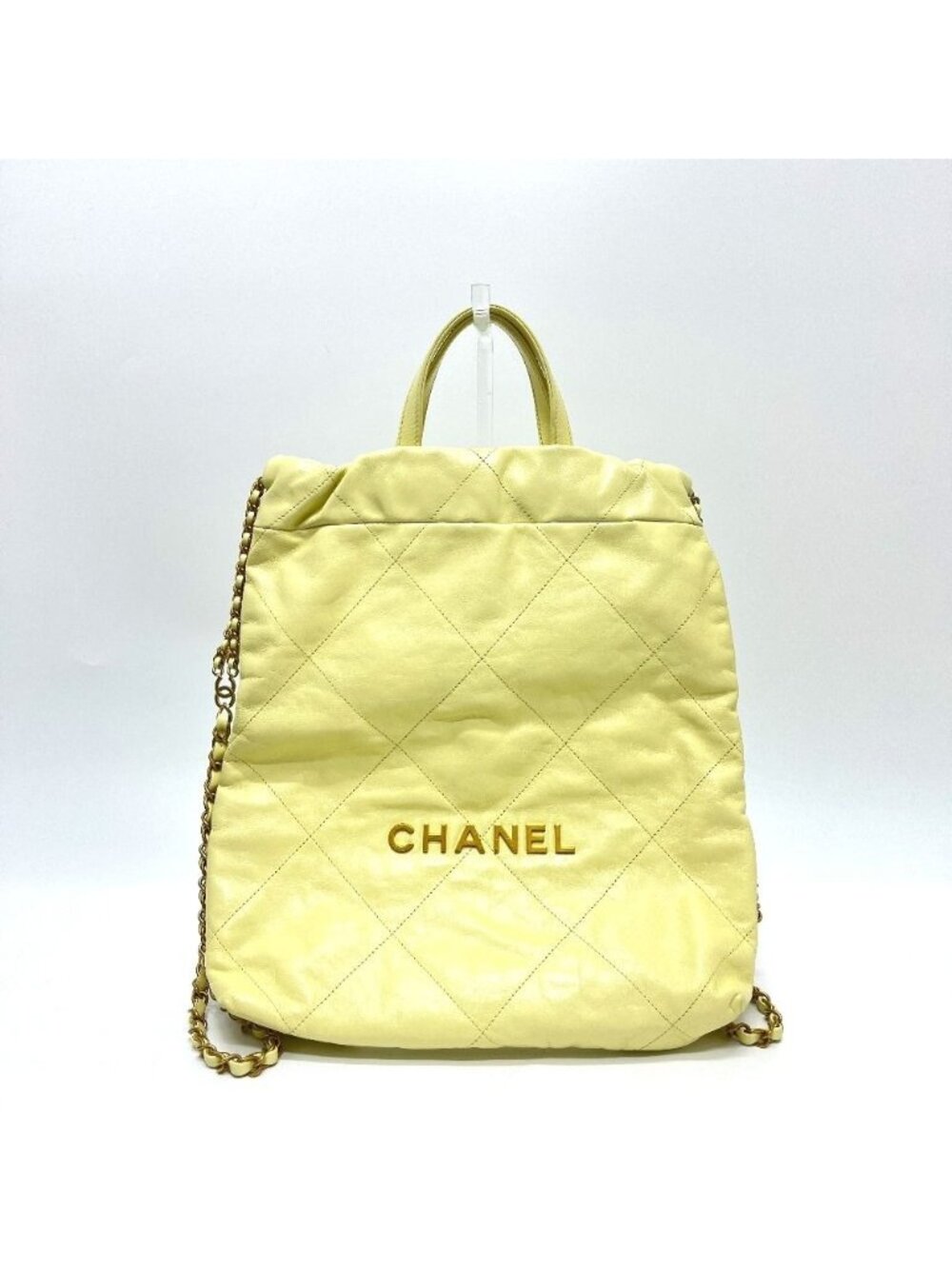 Chanel Backpack 22 Small Chain Leather Yellow